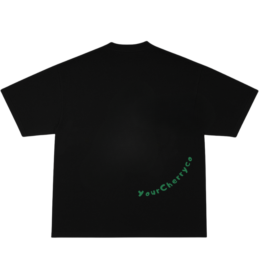 Cherry & Friends Box Fit 260GSM Black T-Shirt - Colorful Cherries
